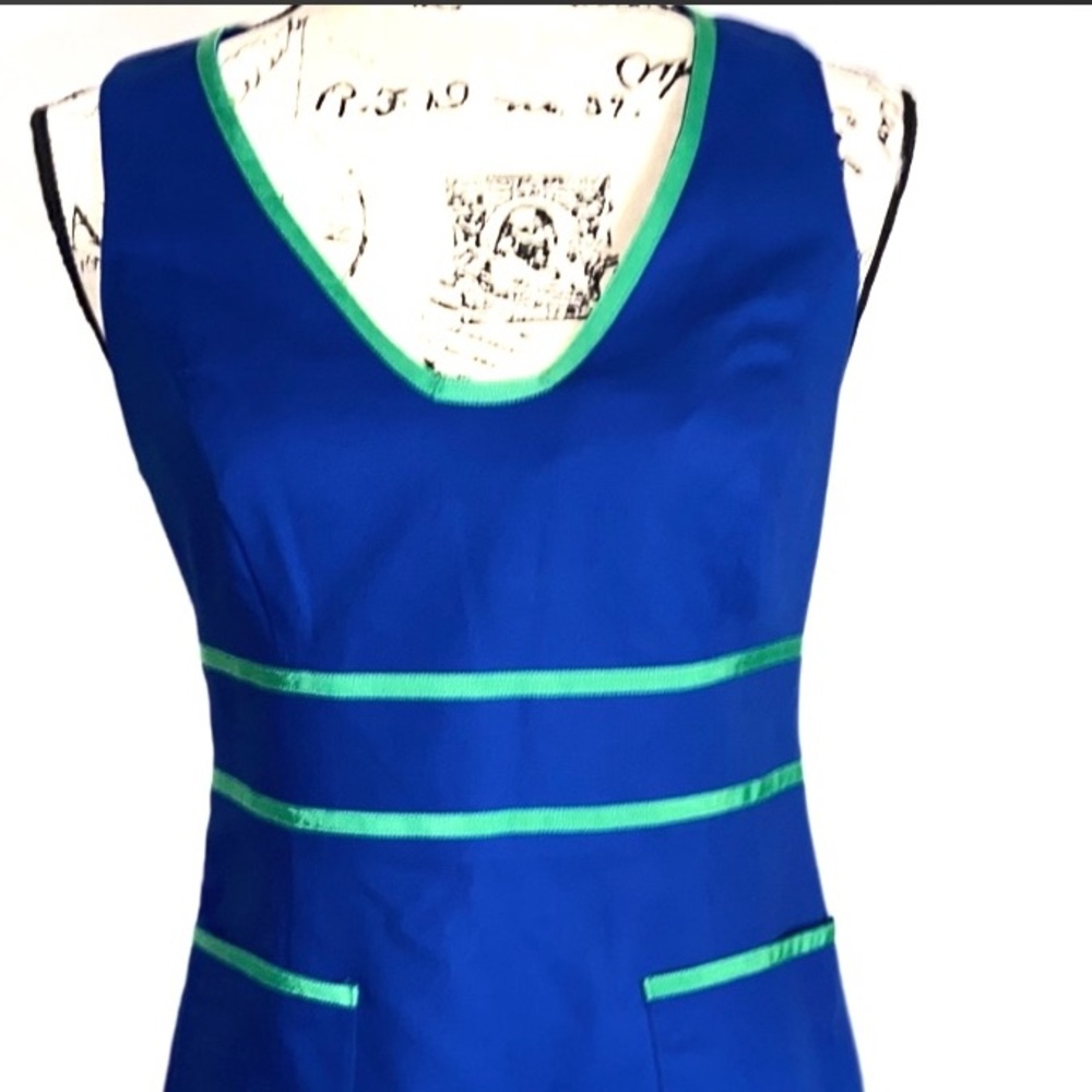 💙✨ Anne Klein Blue Sheath Dress w/ Green Trim – Size 2 💼💚 - Picture 12 of 12